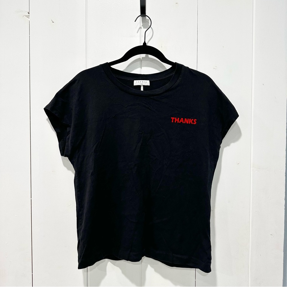 Sandro Thanks T-Shirt In Black Size 4 - Picture 5 of 12